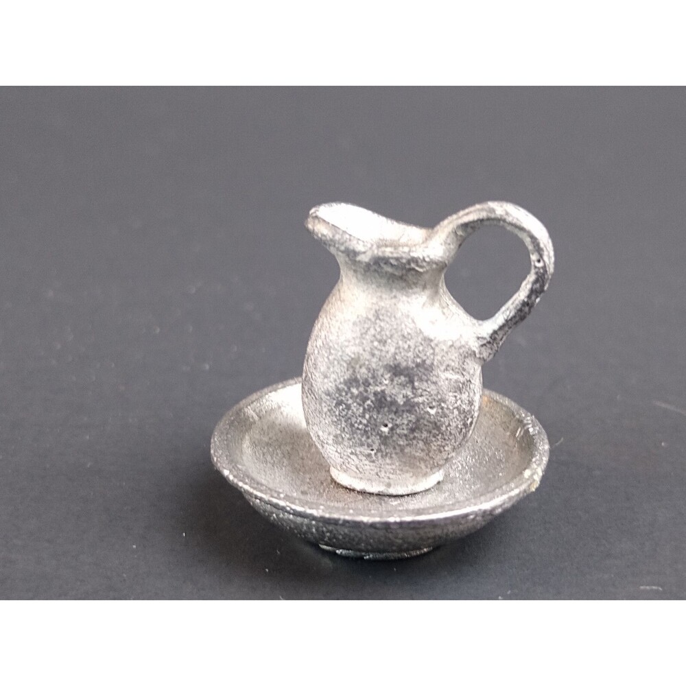 Artisan Miniature Dollhouse Metal Pitcher Bowl Basin Vintage